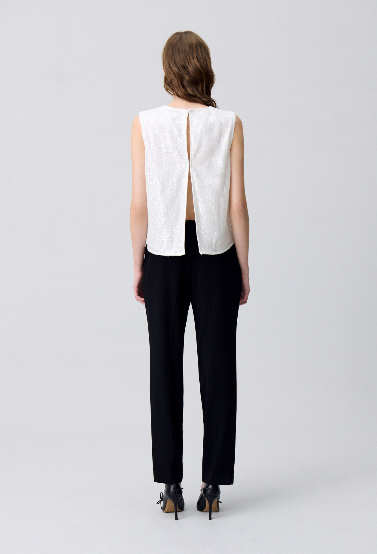 Top sans manches sequins écru