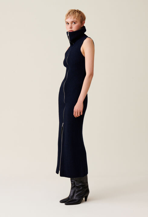 Robe maille zippée col montant