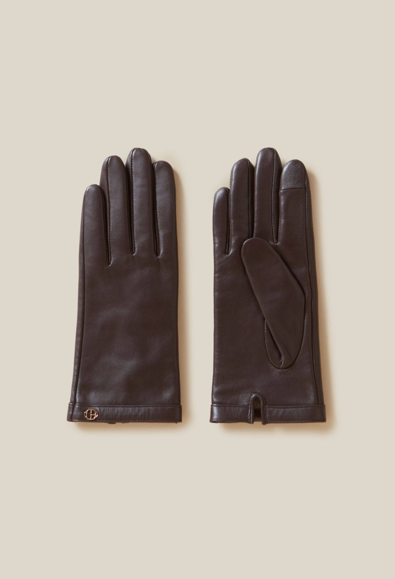 Brown leather gloves gold CP