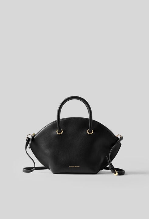 Smooth leather bag with gold rings