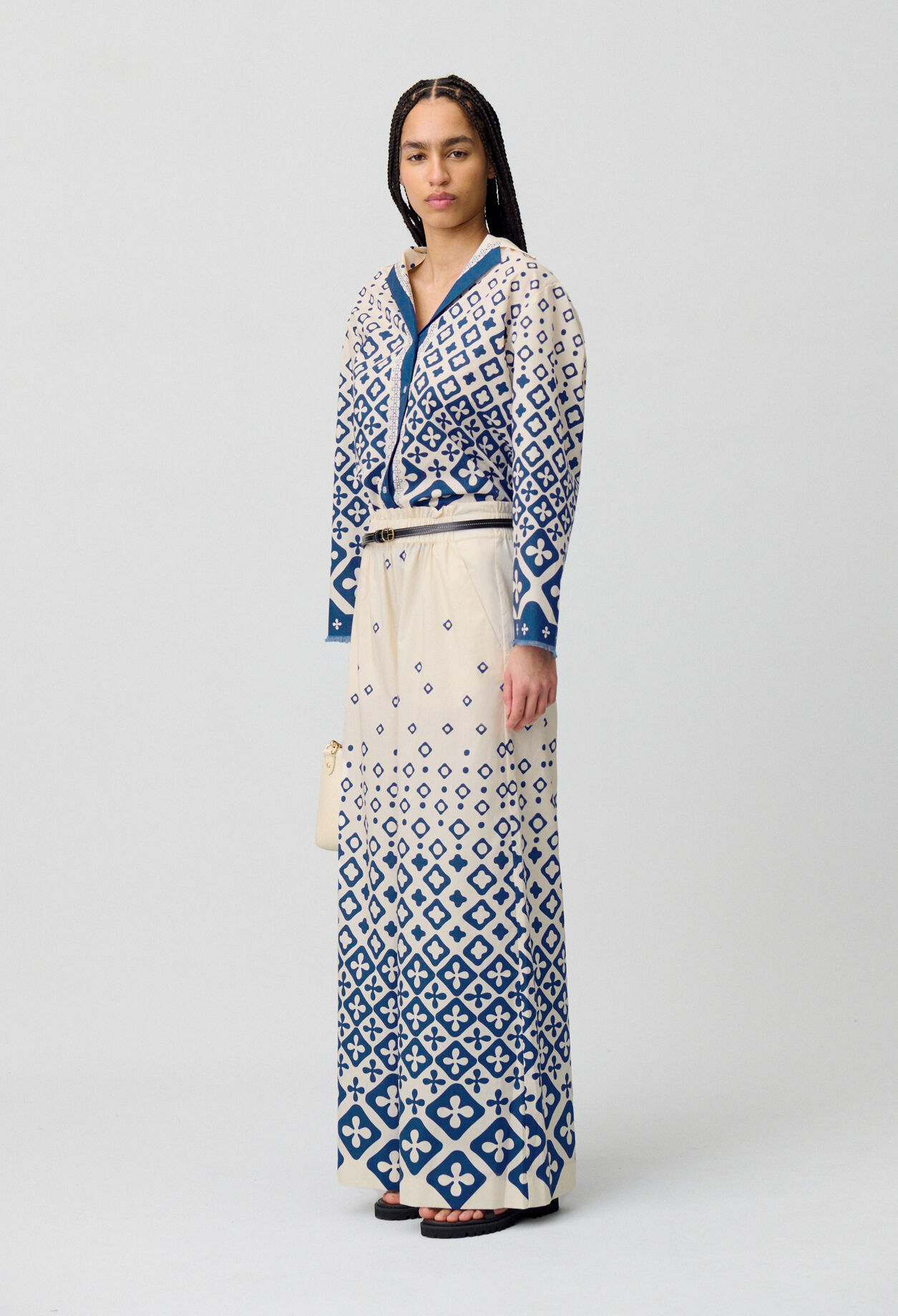 Wide-Leg Fluid Print Trousers