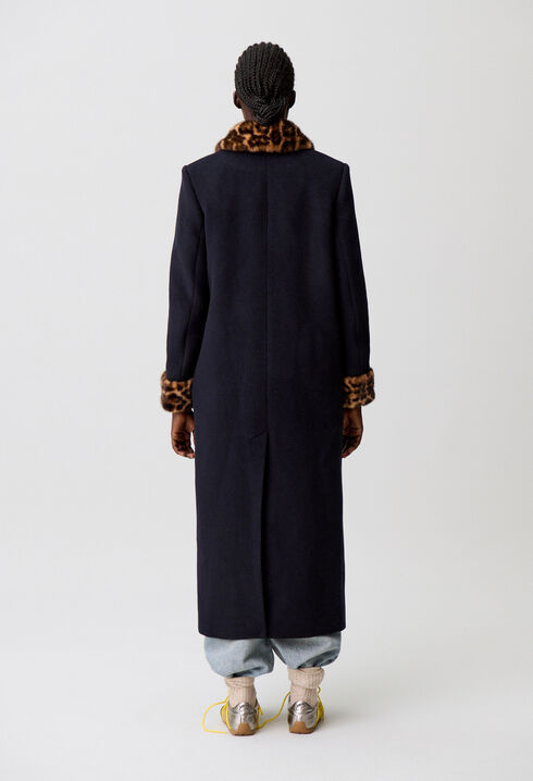Langer Wollmantel Leopardenmuster