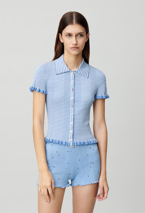 Top polo rayures boutonné