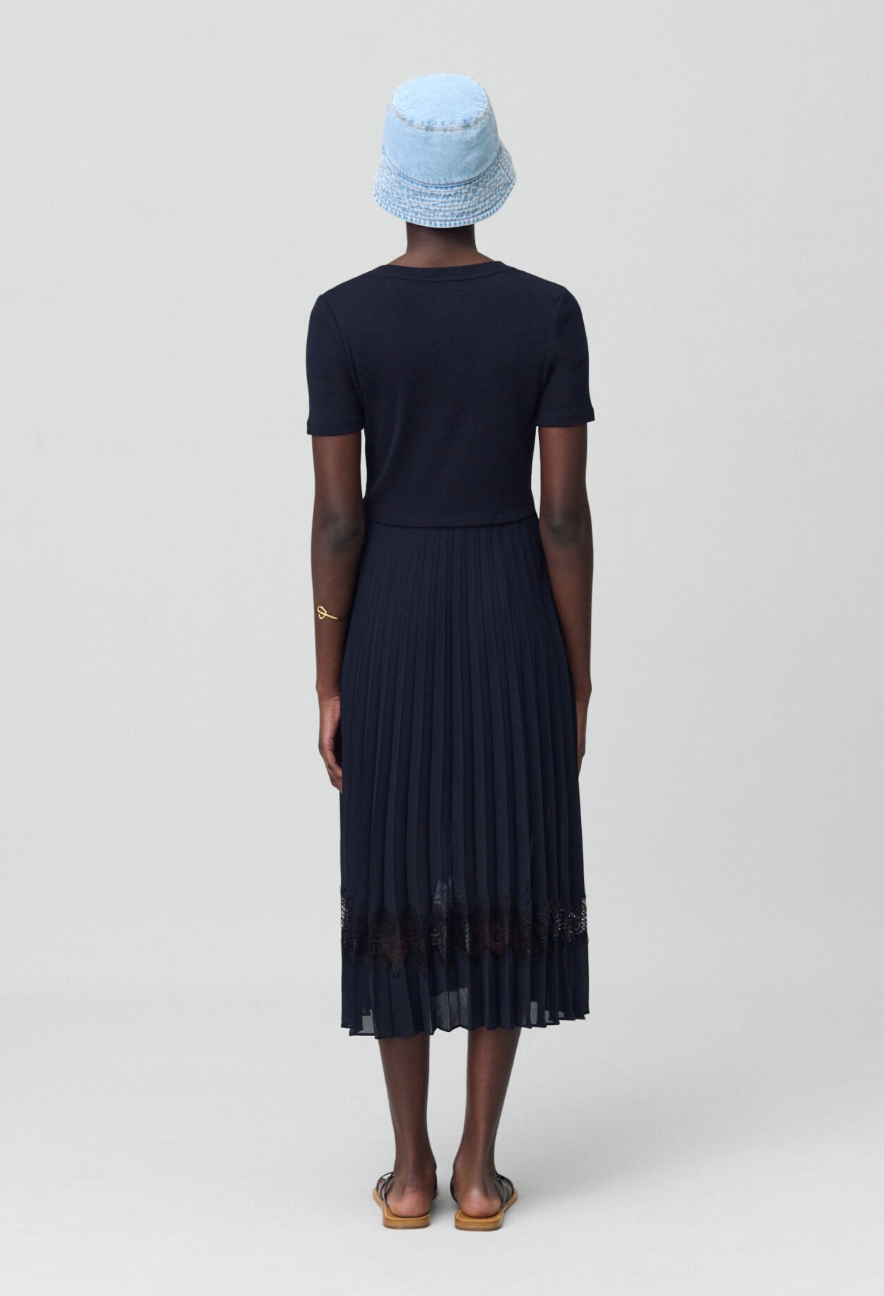 Robe midi bi-matière noire et marine 