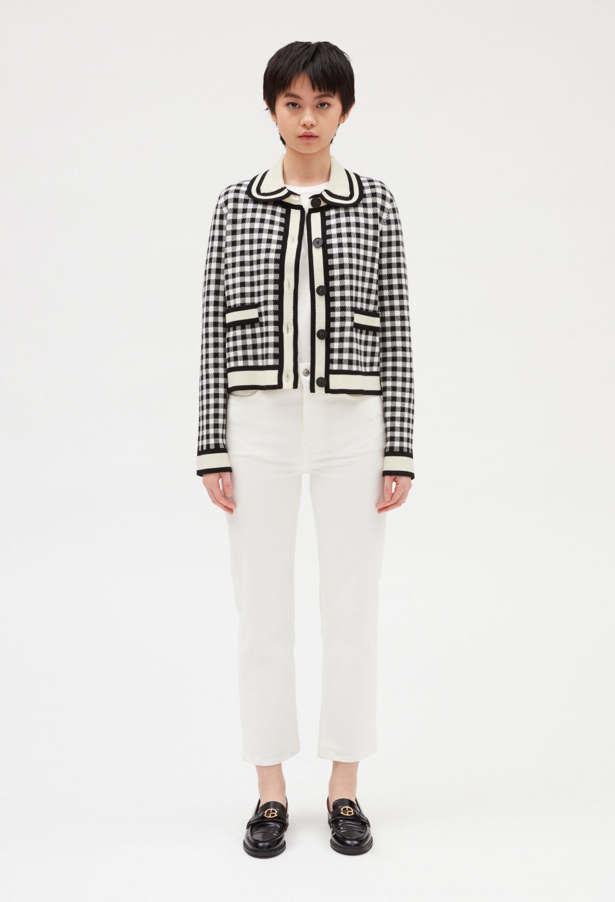 Black and white checked cardigan