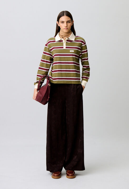 Wide-leg floral jacquard trousers