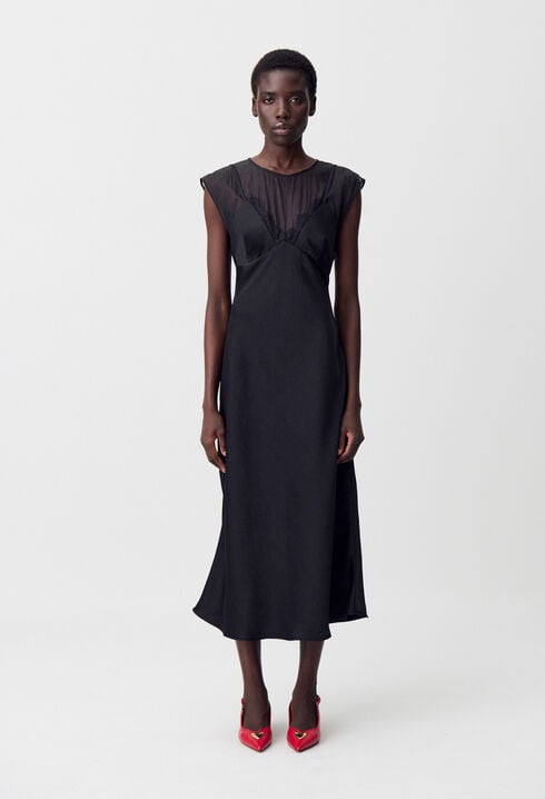 Robe longue organza dentelle fluide