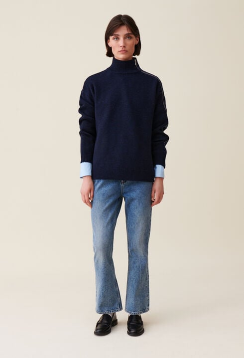 Navy zip-up turtleneck jumper