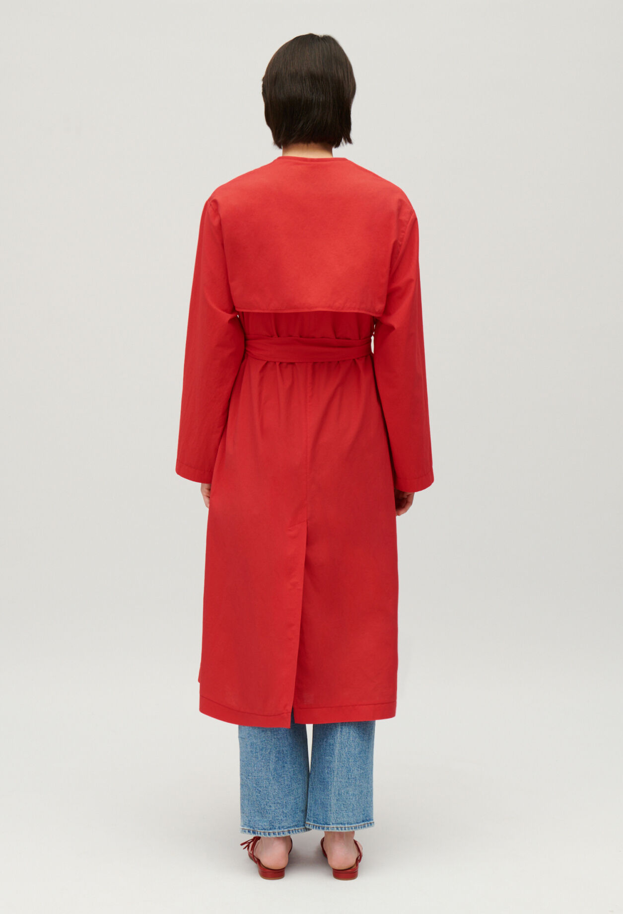 Long red trench coat