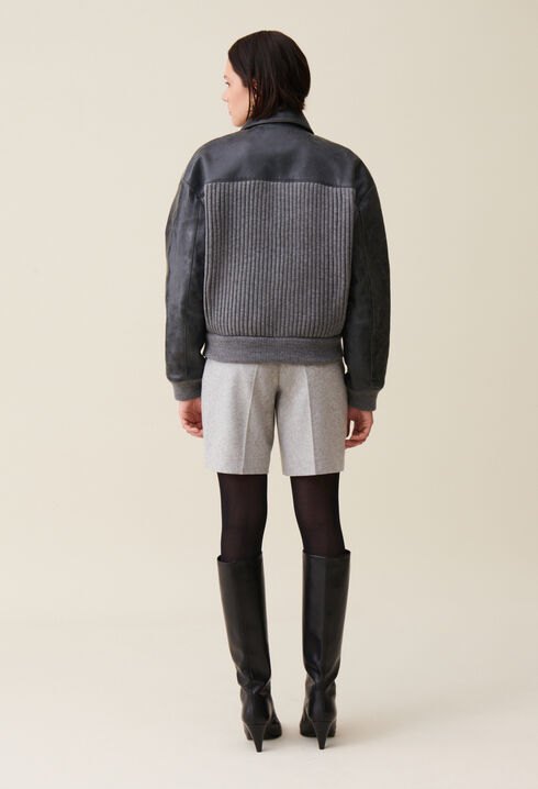 Bomber cuir bi matière gris