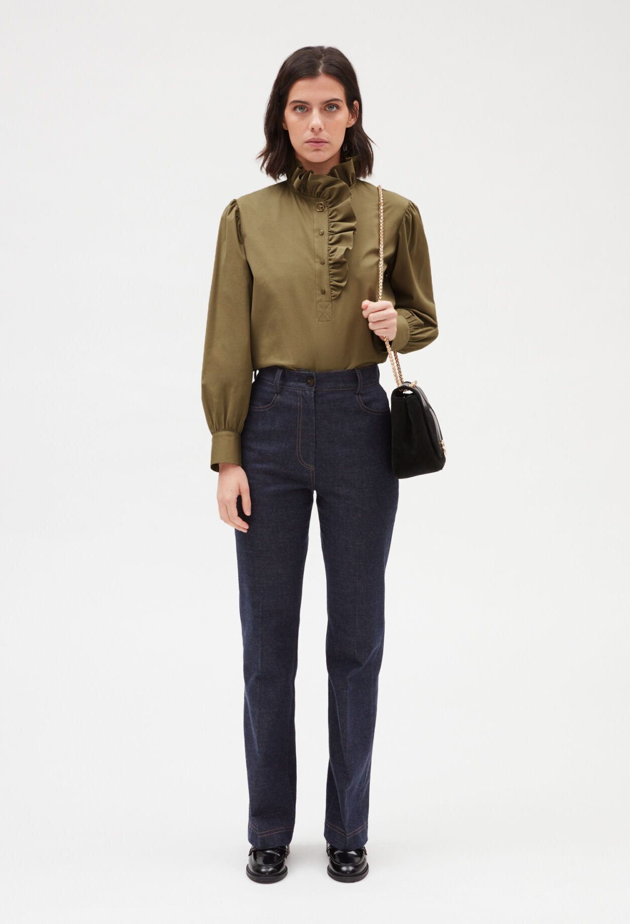 Bluse mit Volants, khakifarben