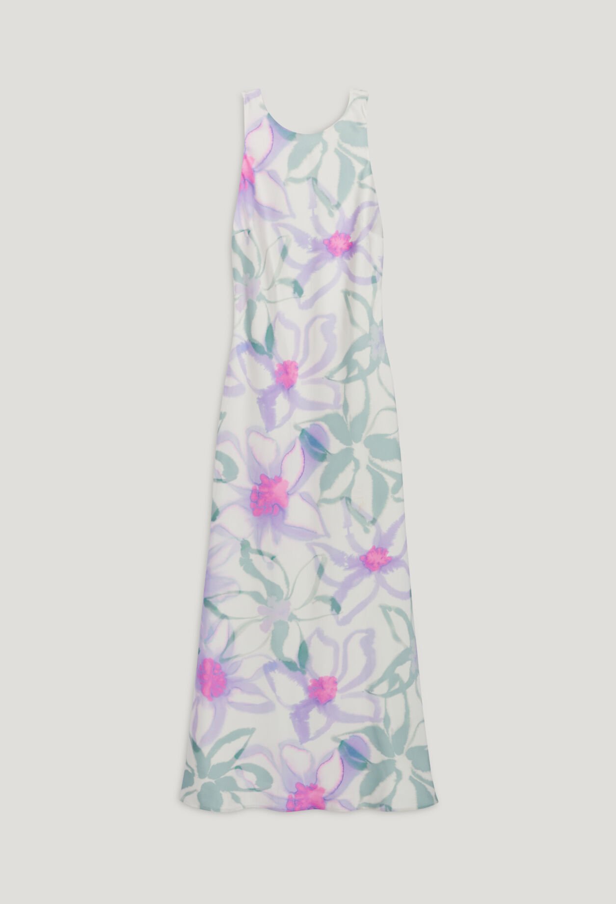 Long printed satin-effect dress