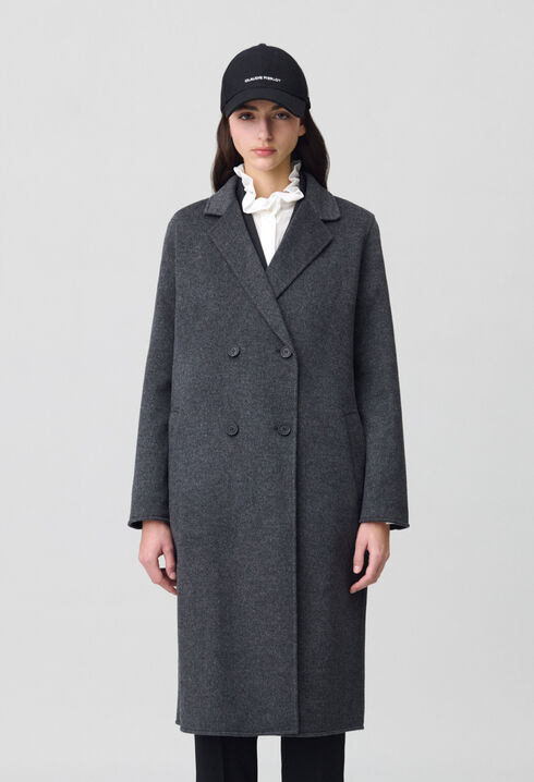 Flecked grey double-sided wool coat