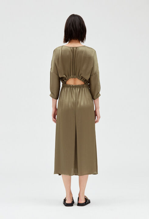 Satiny khaki midi dress