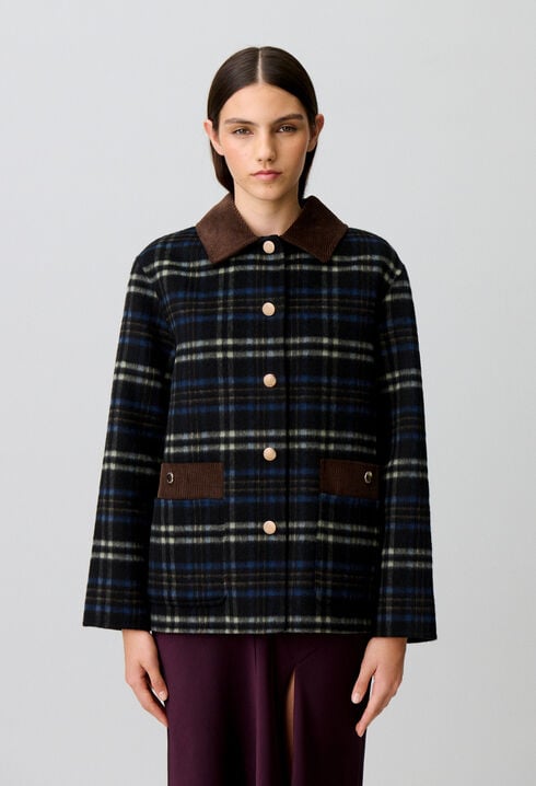 Manteau laine m&eacute;lang&eacute;e carreaux