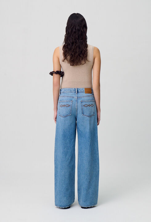 Jean denim droit large délavé