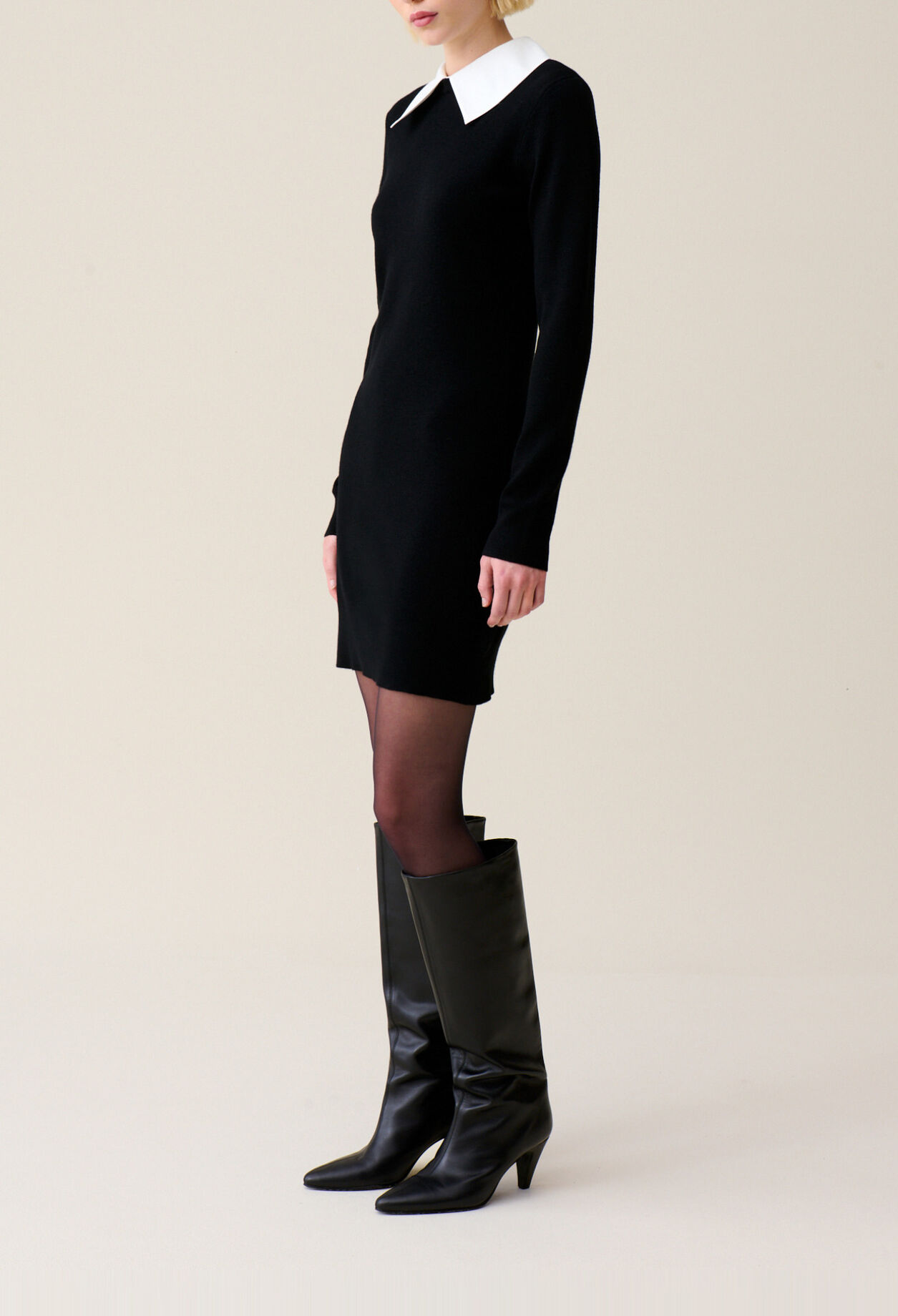 Robe maille noir col amovible 