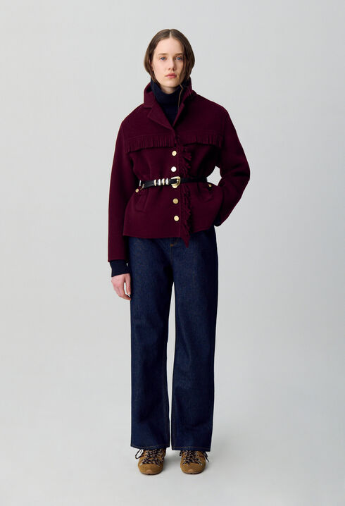 Short Wool Coat with Fringes