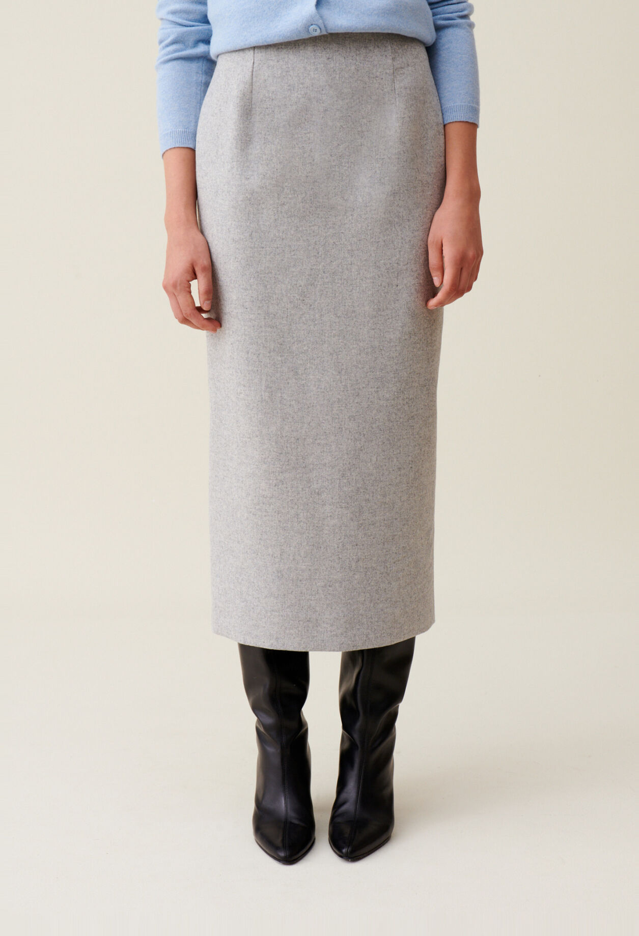 Jupe crayon taille haute gris clair