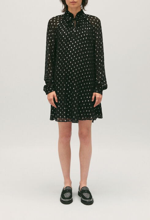 Kurzes gepunktetes Rififi-Kleid schwarz
