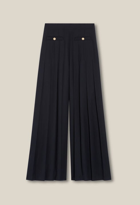 Navy blue loose-fit creased trousers 