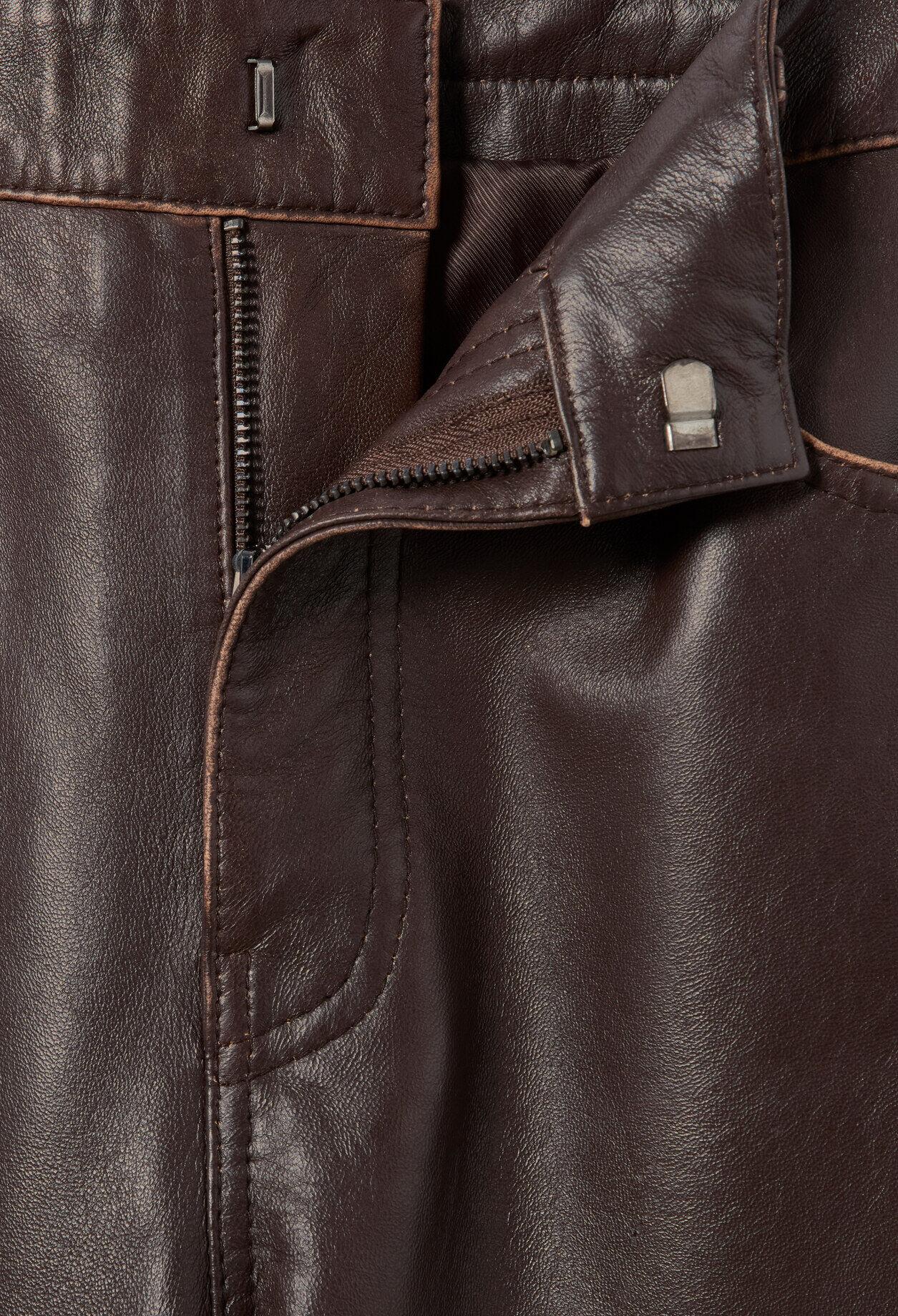 Straight leather pants gold button