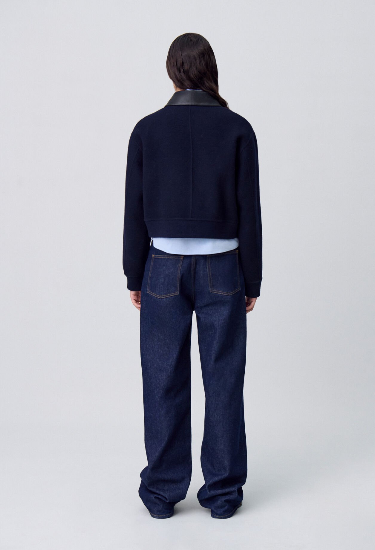 Jacke aus Wolle Kunstlederkragen