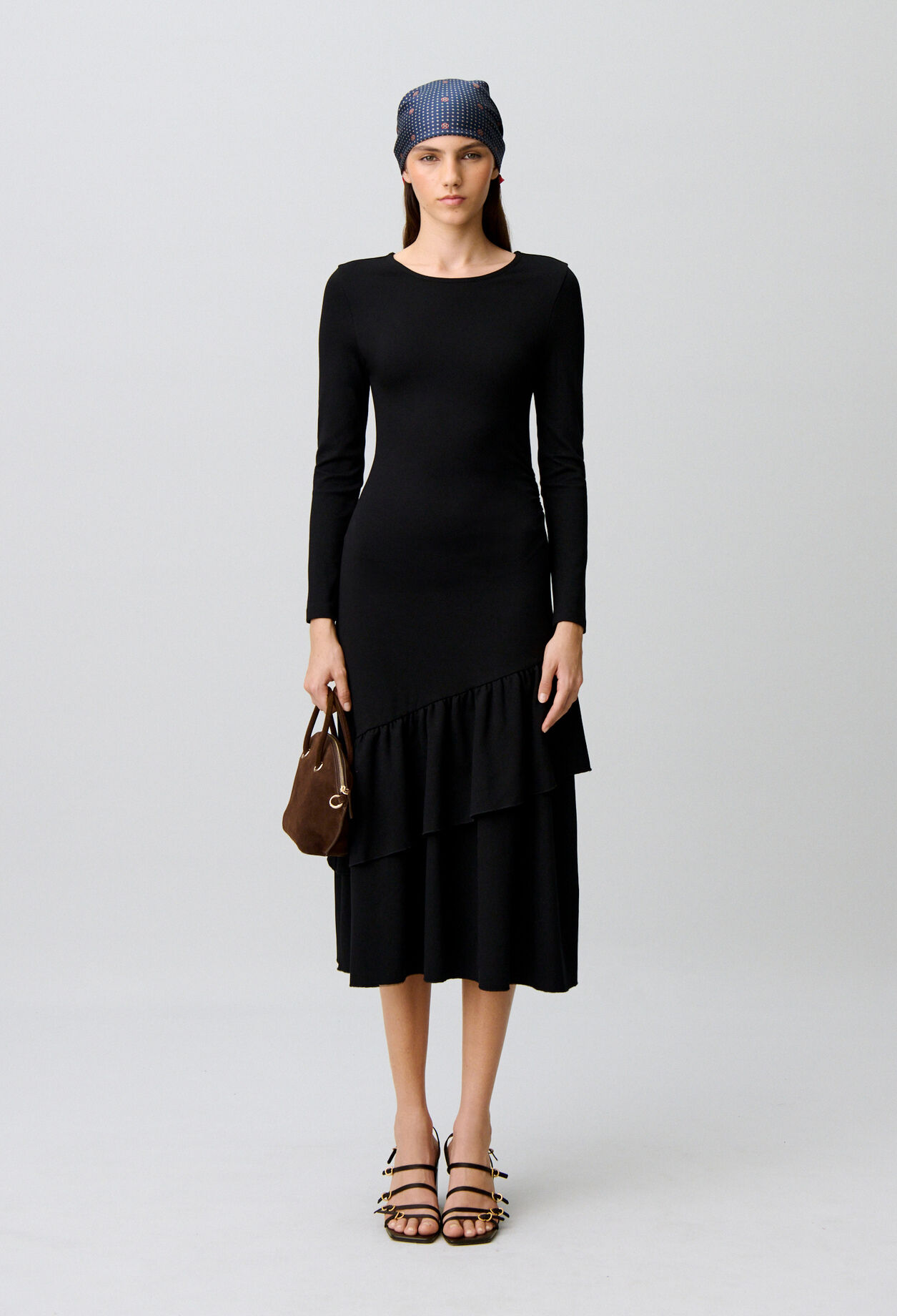 Asymmetrisches Jersey-Volantkleid