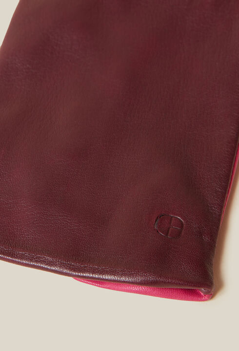Gants bicolores cuir logo embossé