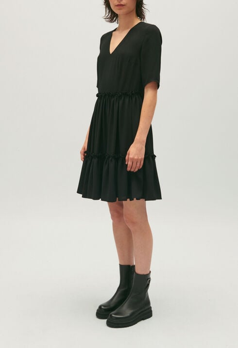 Short black ruffled dress