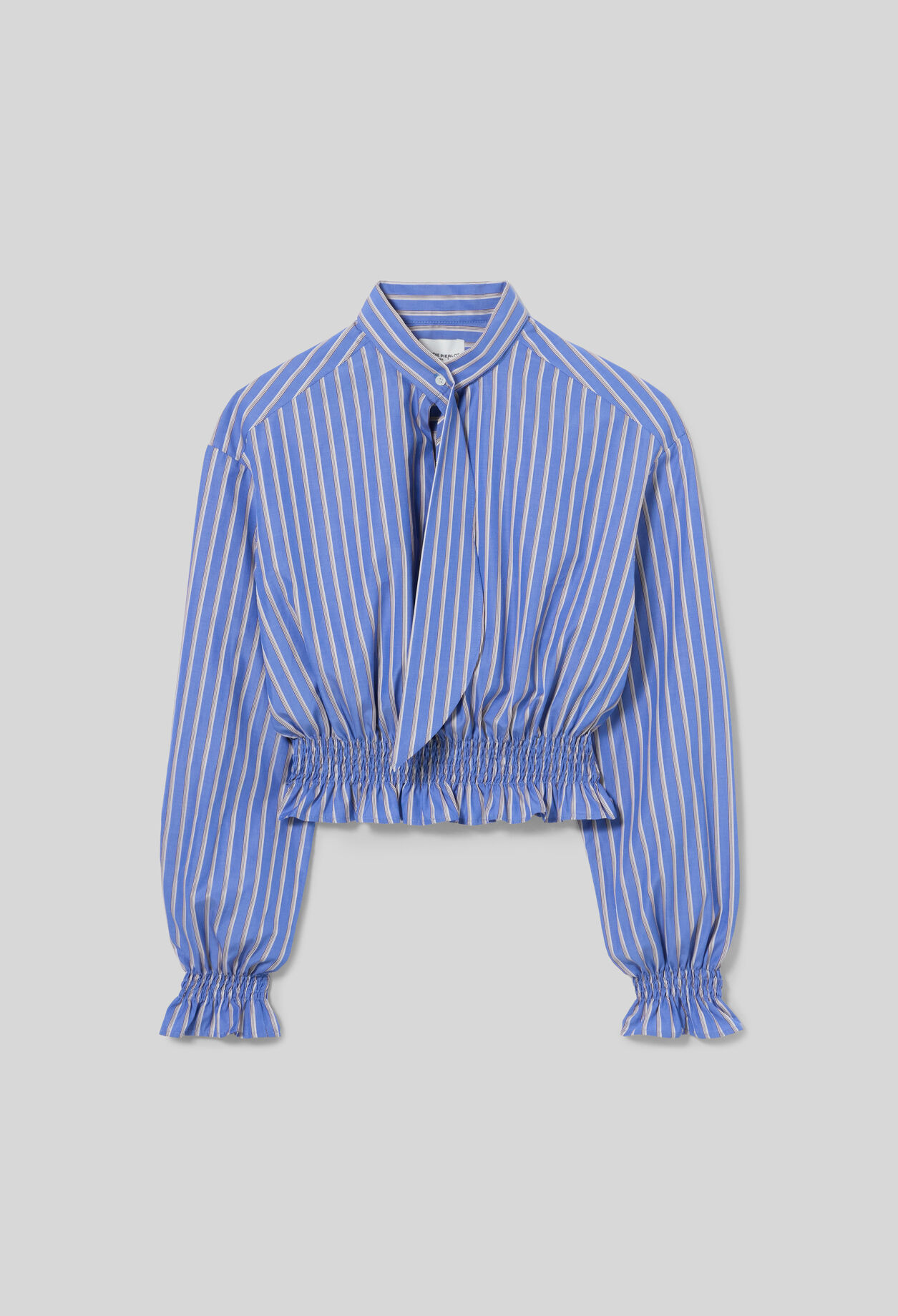 Striped poplin tie-neck top