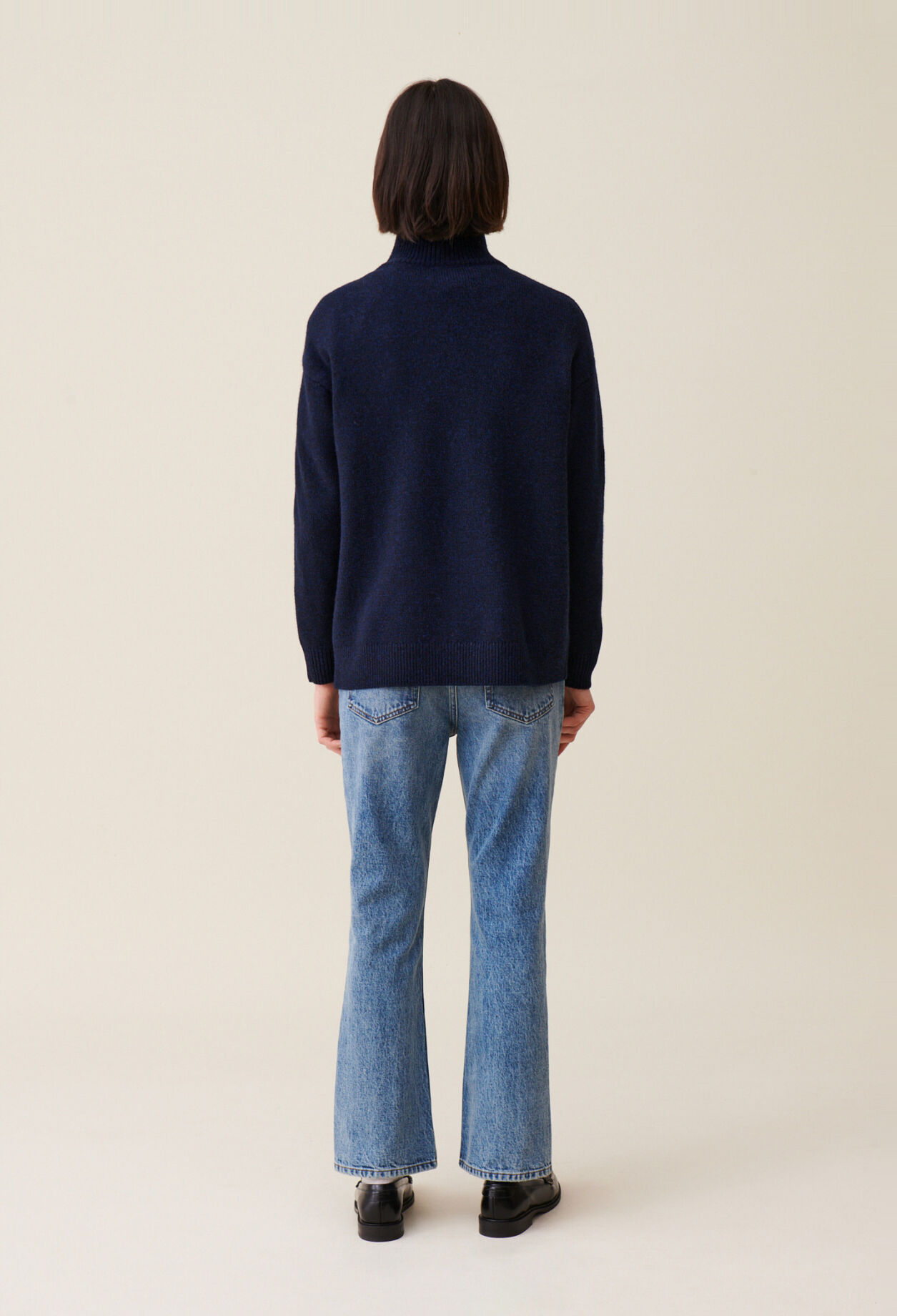 Pull col montant zipp&eacute; bleu marine
