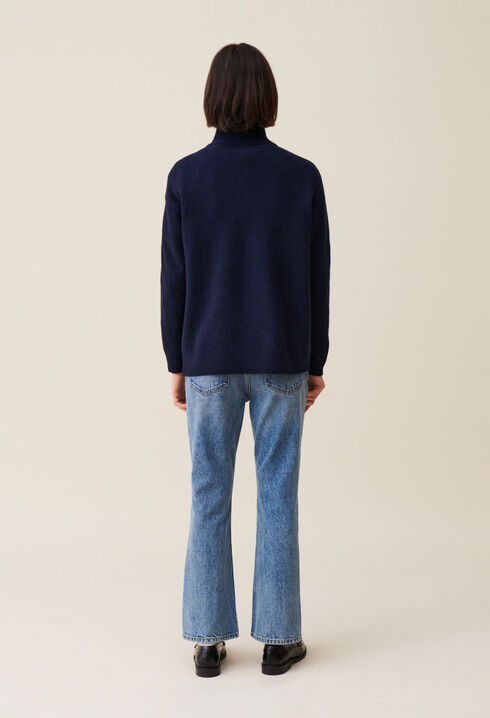 Pull col montant zipp&eacute; bleu marine