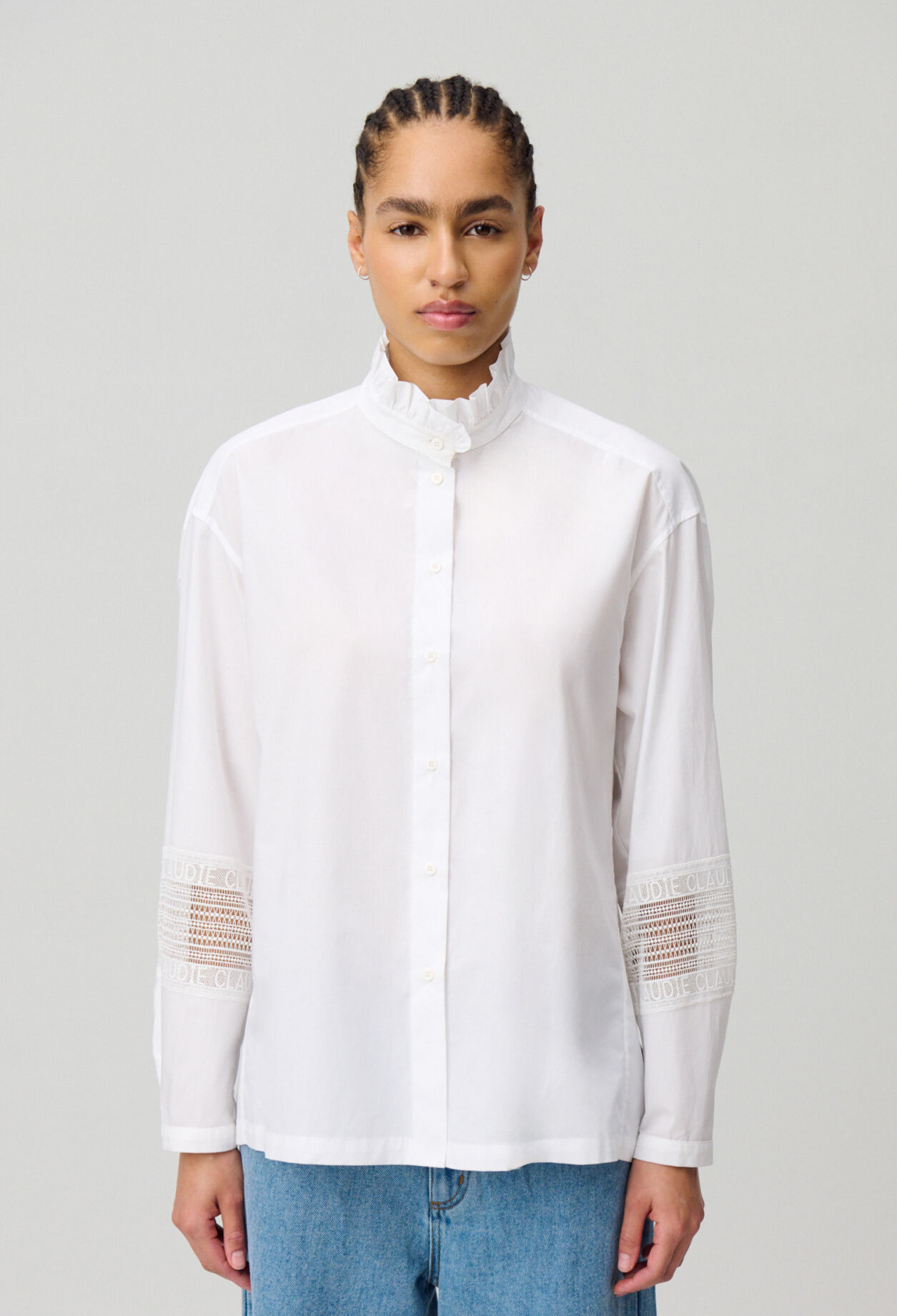 Baumwollbluse mit Rüschenkragen