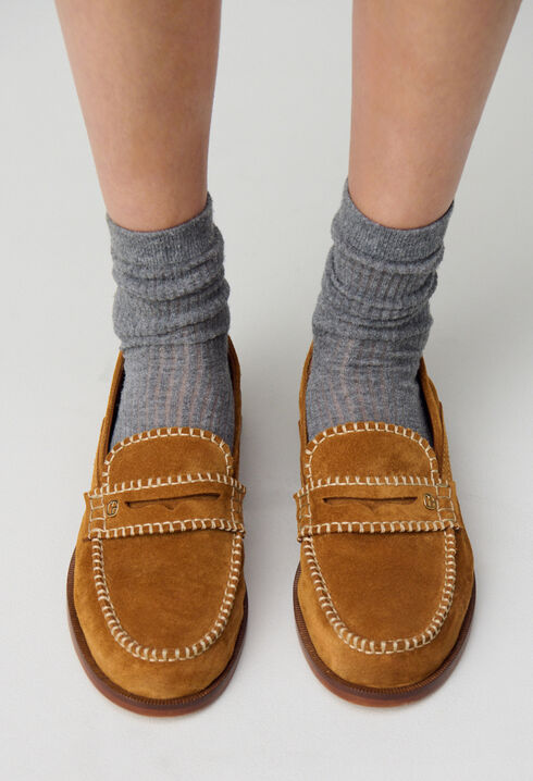 Mules suède monogramme doré