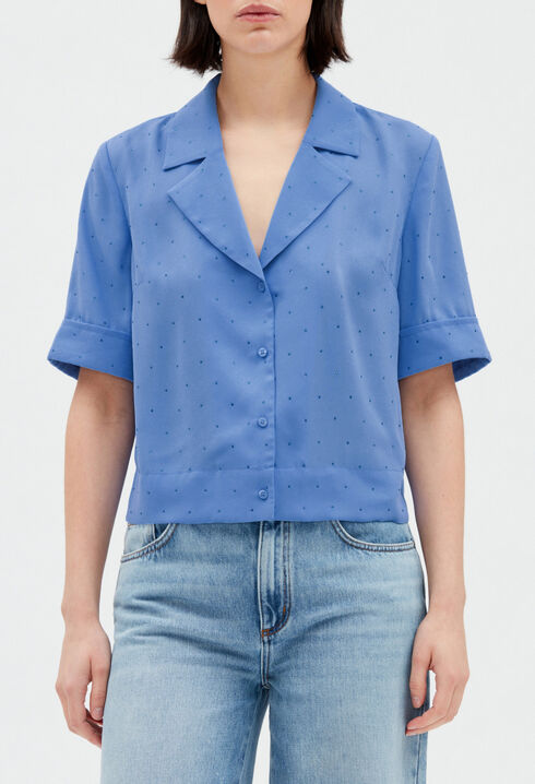 Blaue Strassbluse