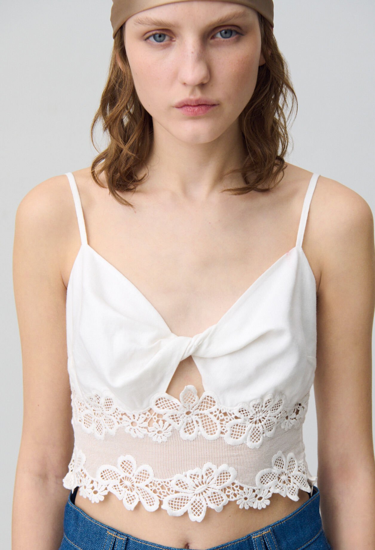 Embroidered Fine Strap Top
