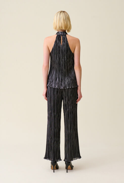 Silver pleated sleeveless top