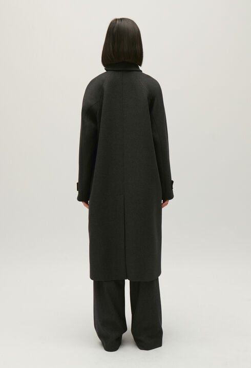 Flecked grey wool mid-length coat