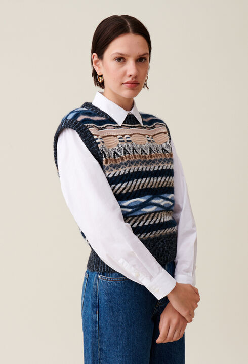 Pull sans manches rayures à motifs