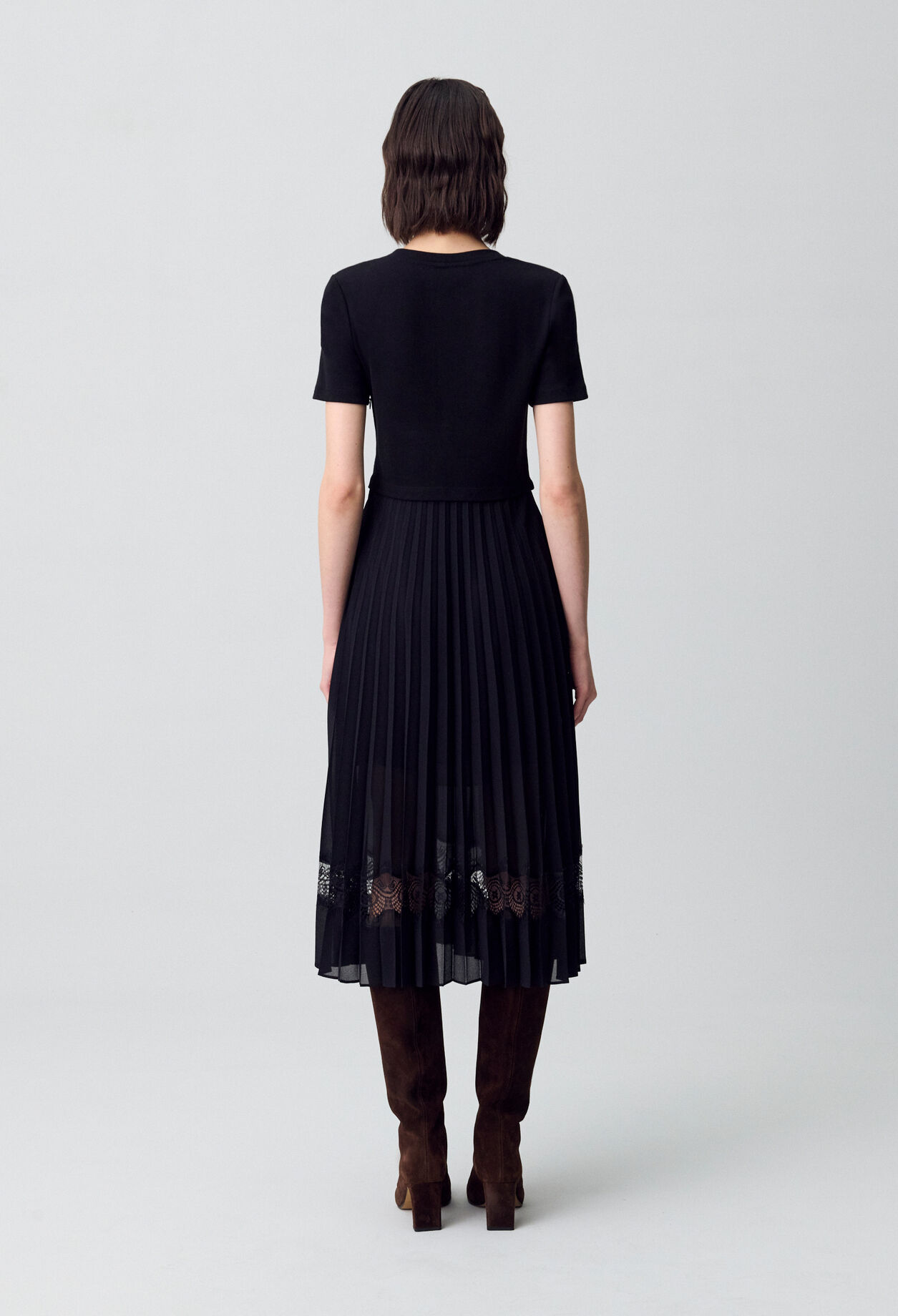 Robe midi Twist bi-matière noire