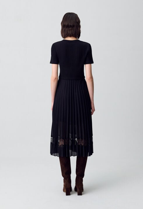 Robe midi Twist bi-matière noire
