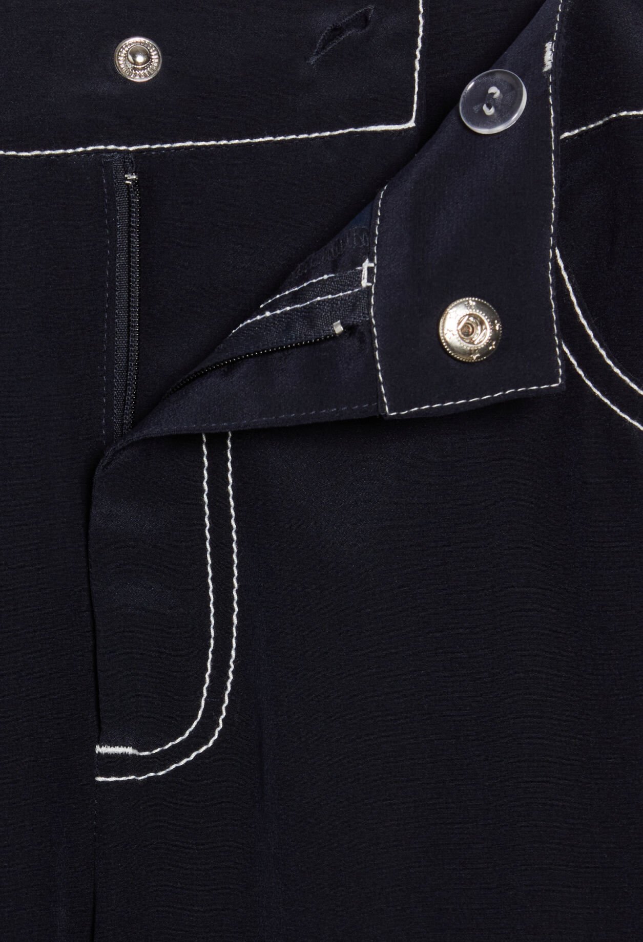 Pantalon droit long soie bleue
