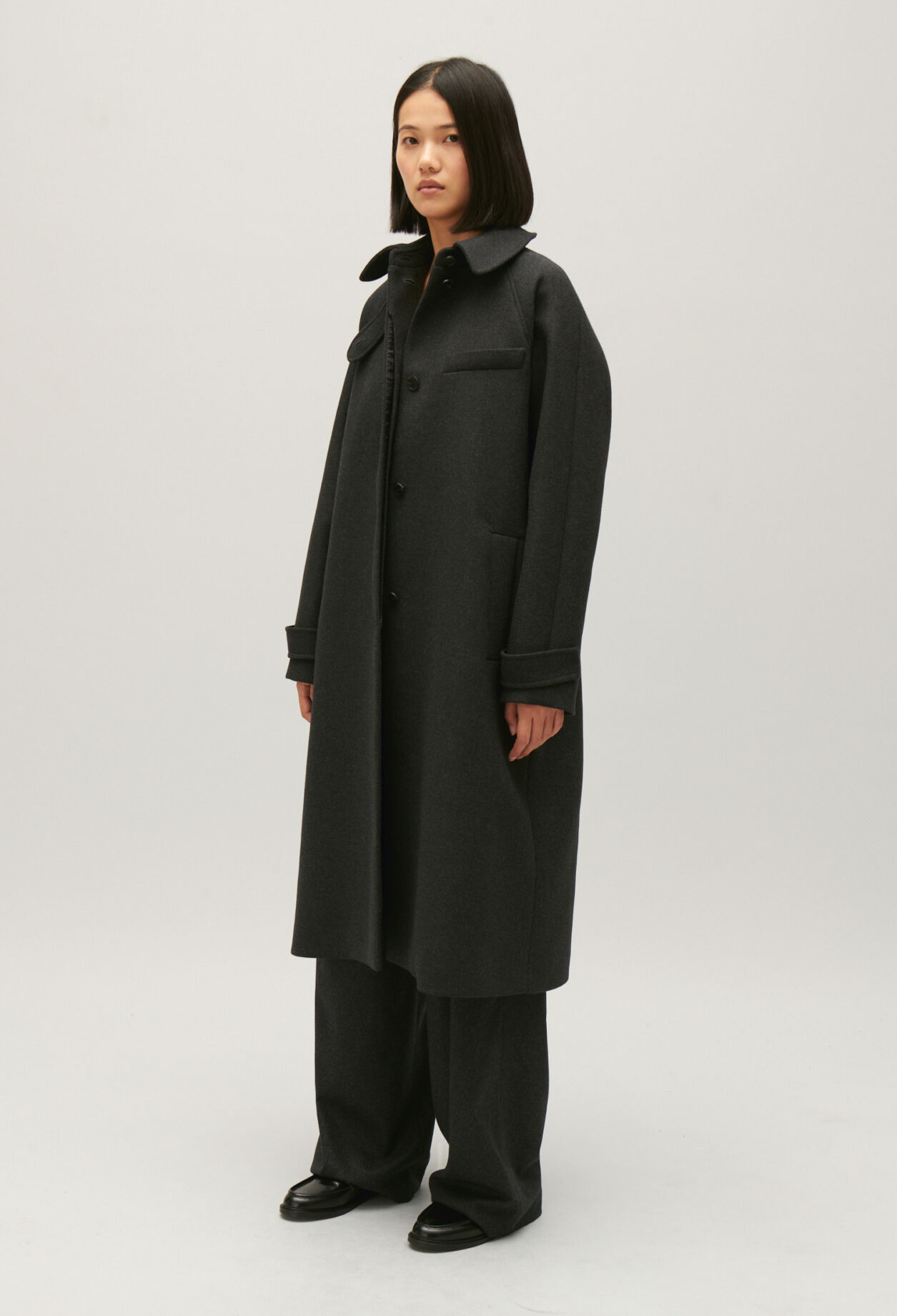 Flecked grey wool mid-length coat