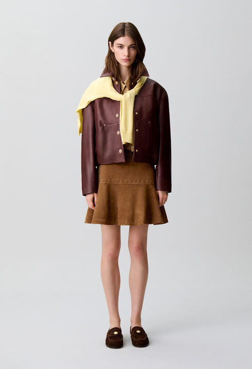 Short suede skirt