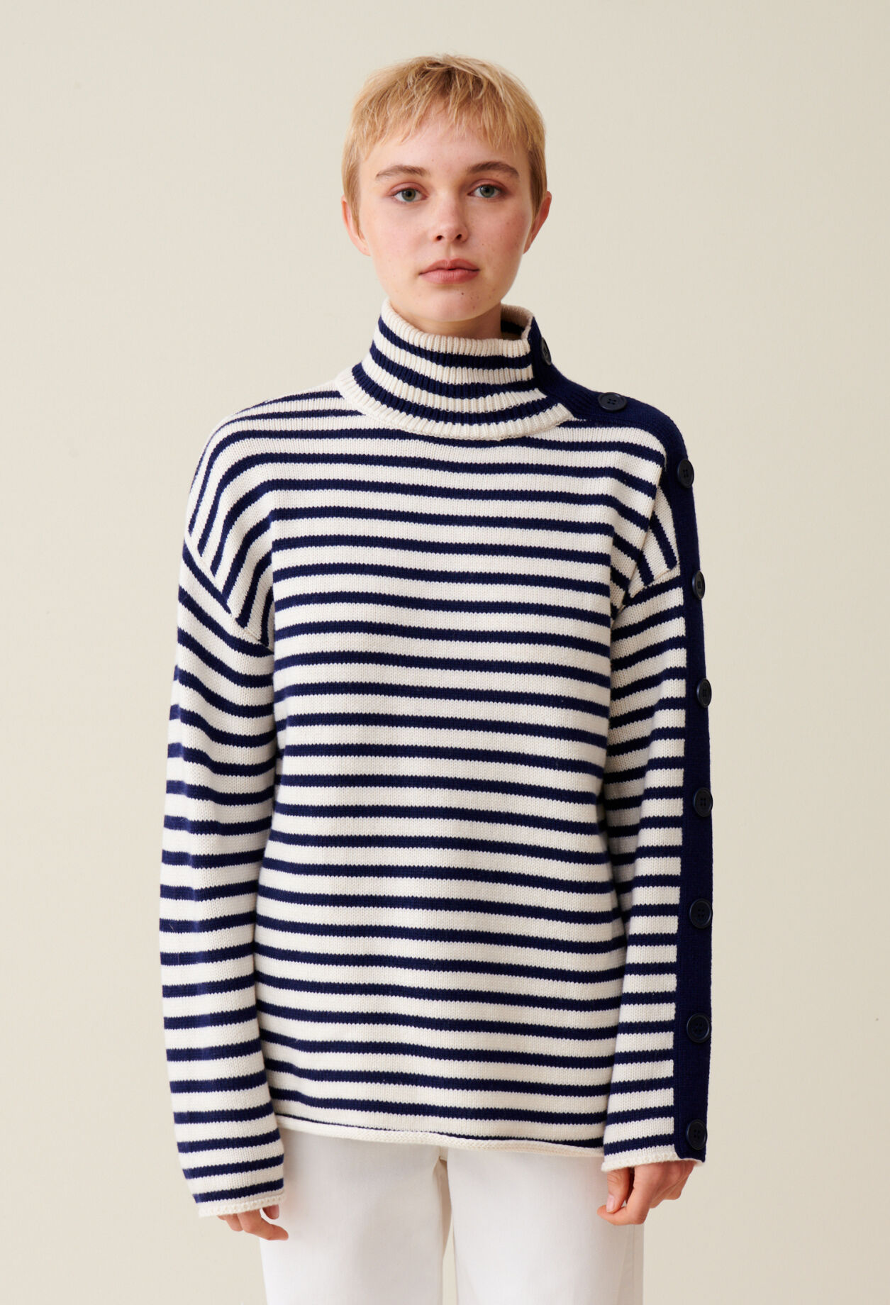 High-neck striped jumper