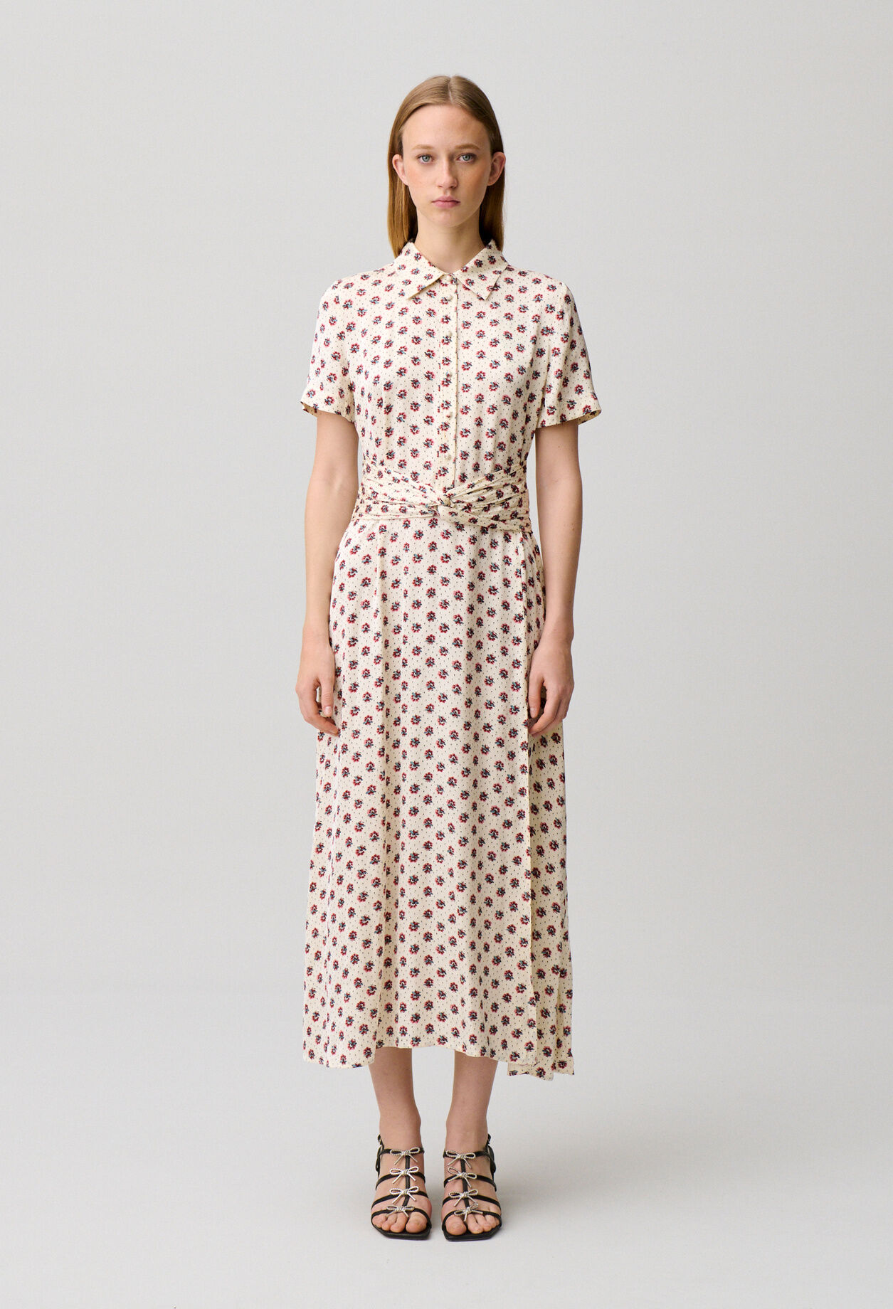 Robe satin imprim&eacute; fleuri