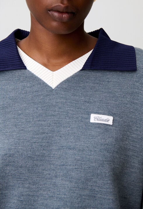 Pullover mit Kontrast-Doppelkragen