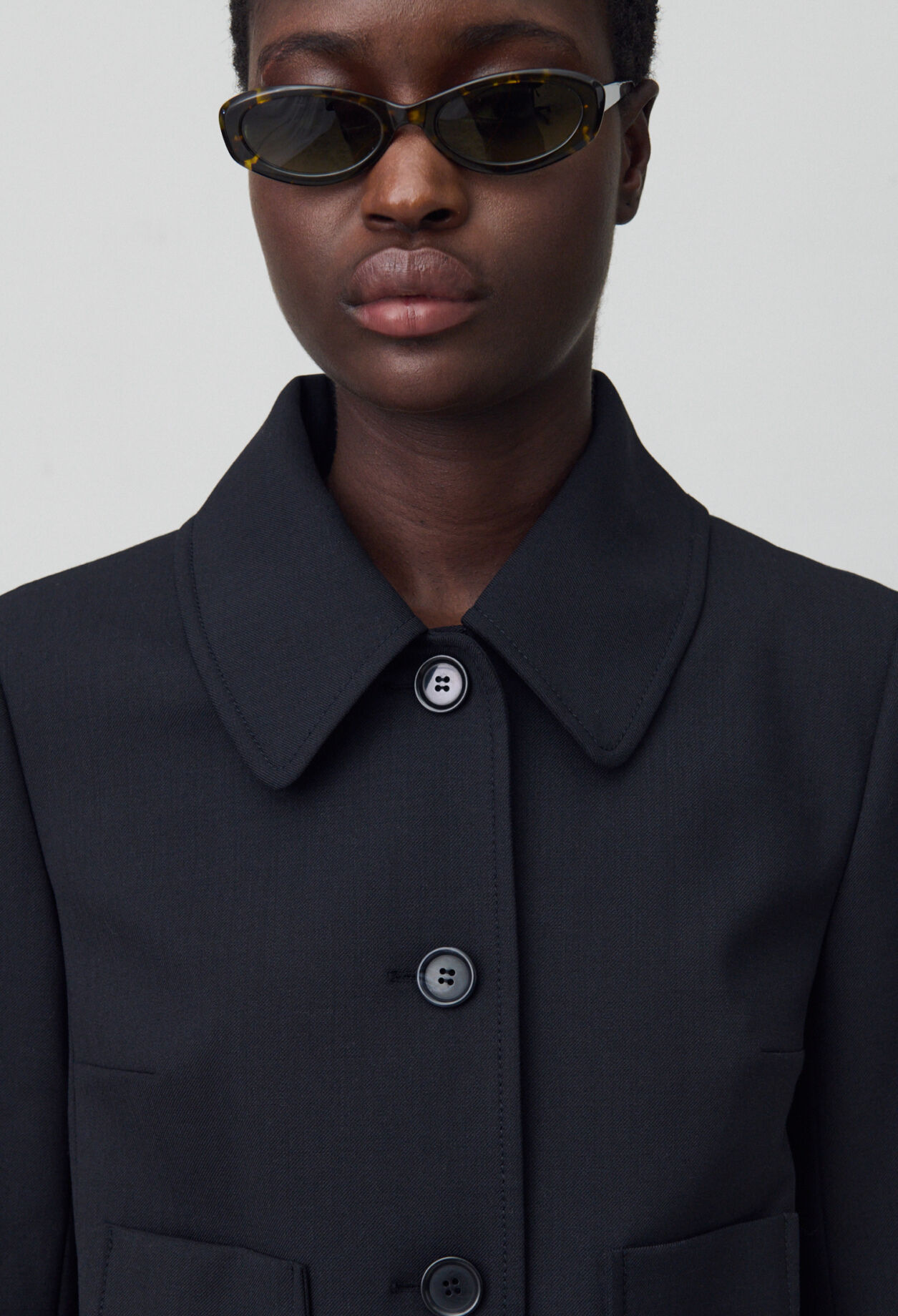 Black wool-blend box jacket