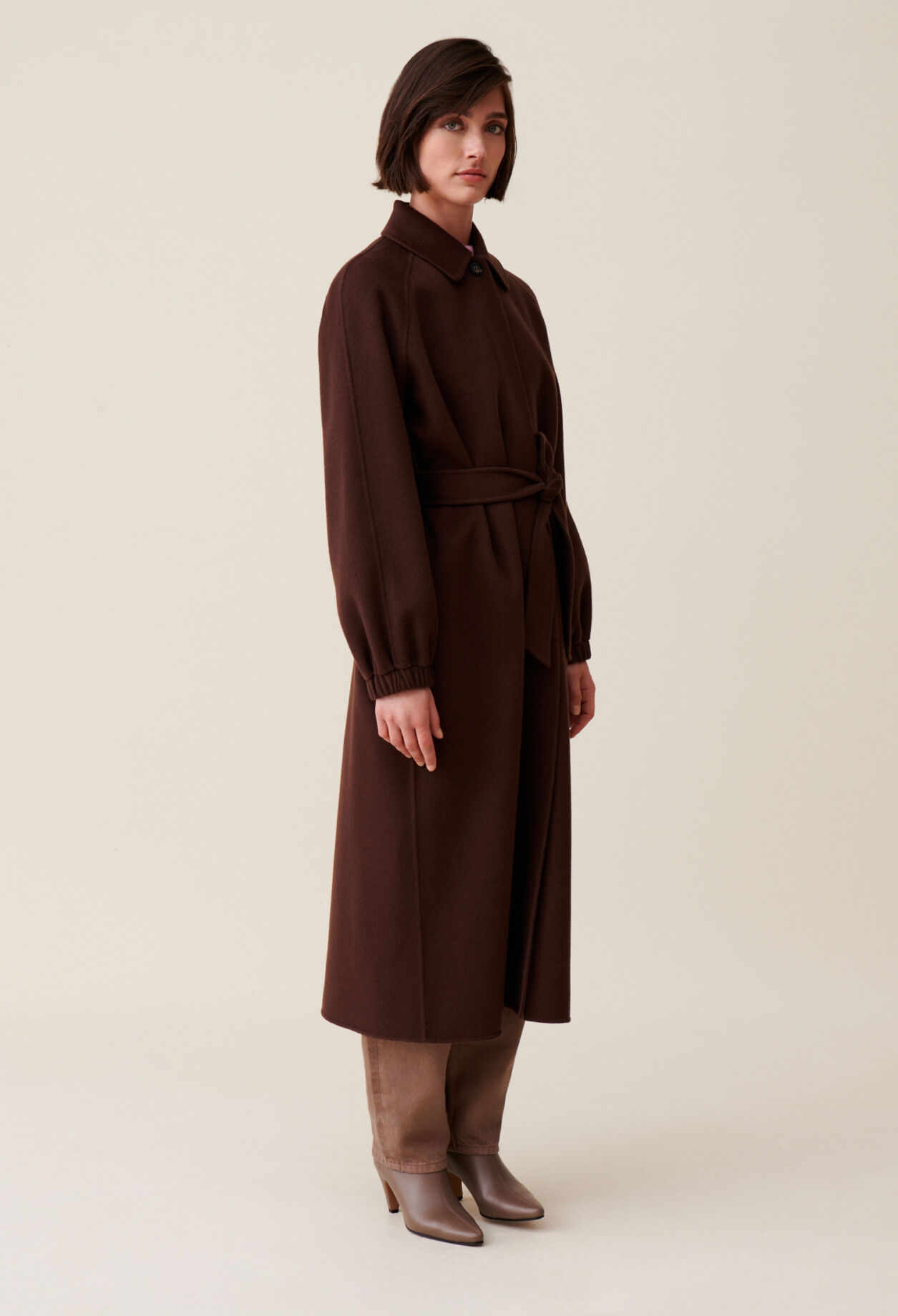 Brown belted long coat